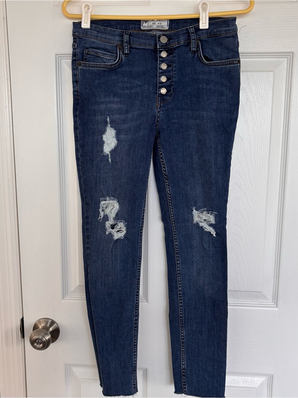 Free People Dark Blue Distressed Skinny Jeans